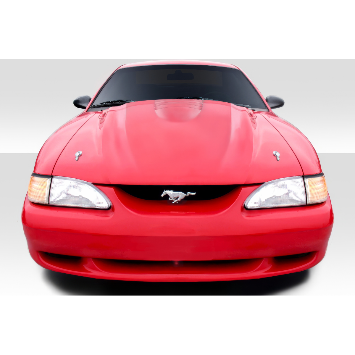 Modify your Ford Mustang 1994 with our Exterior/Hoods - Front view of the vehicle at eye level