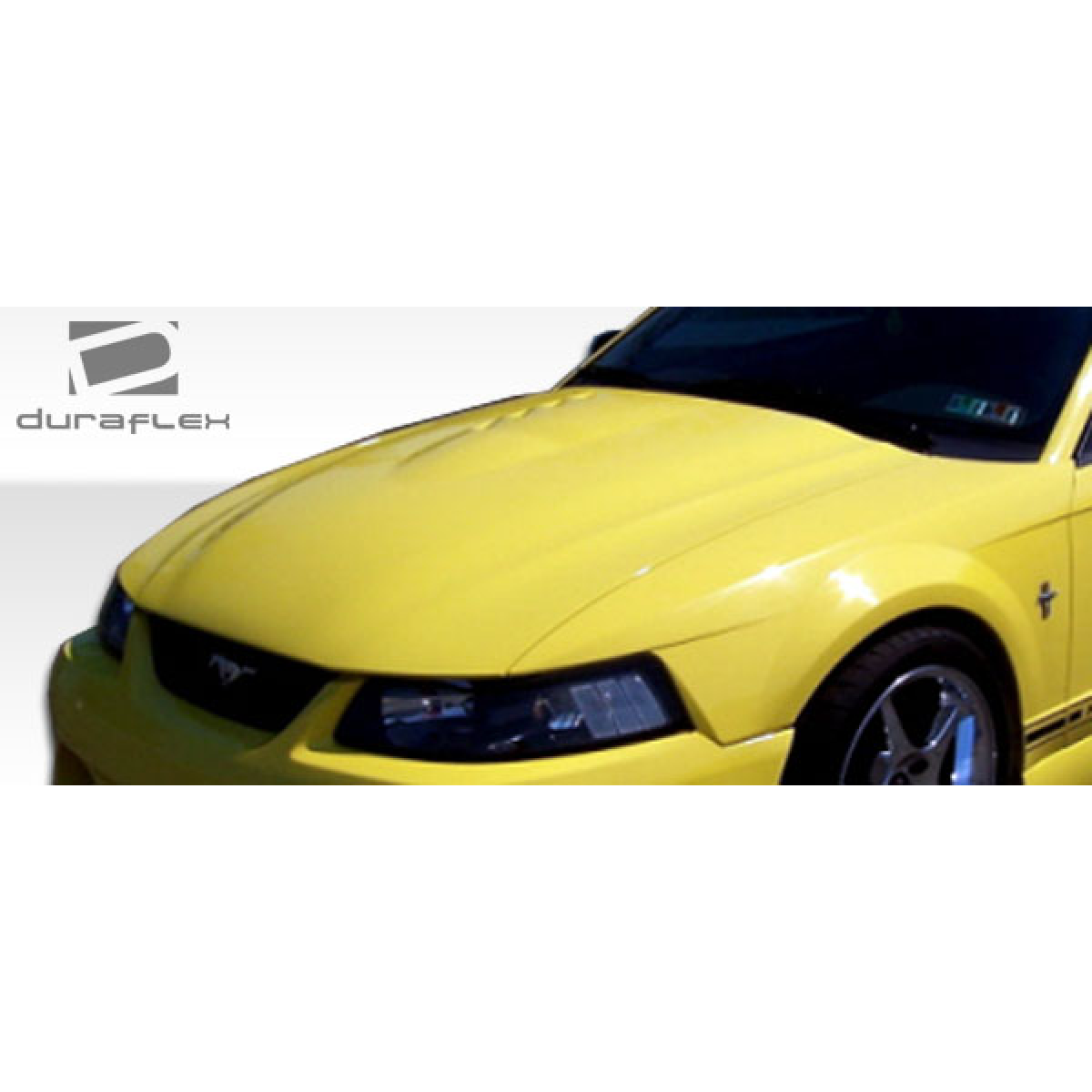 Modify your Ford Mustang 1999 with our Exterior/Hoods - Front angled view of the car hood