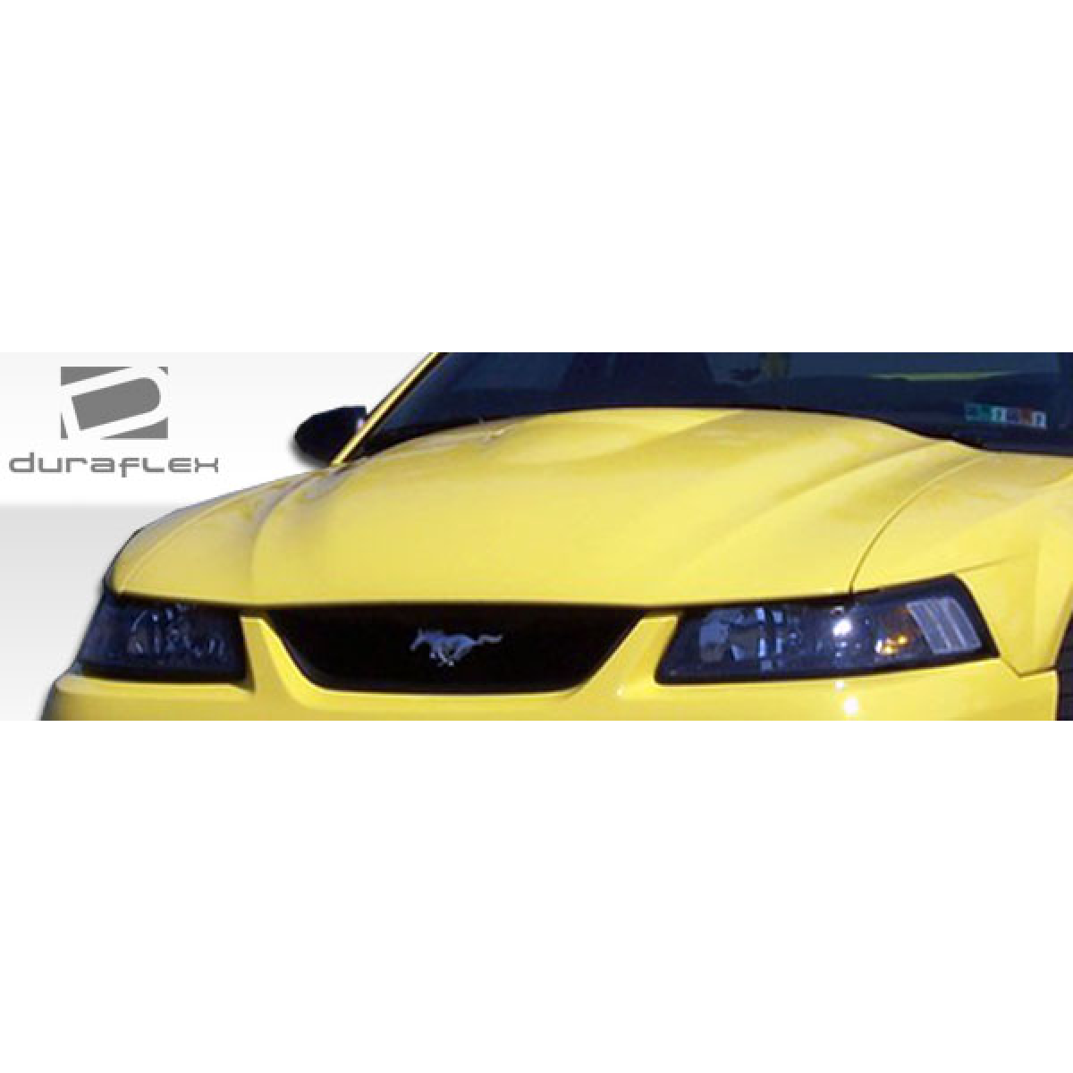 Modify your Ford Mustang 1999 with our Exterior/Hoods - Front angled view of yellow mustang hood