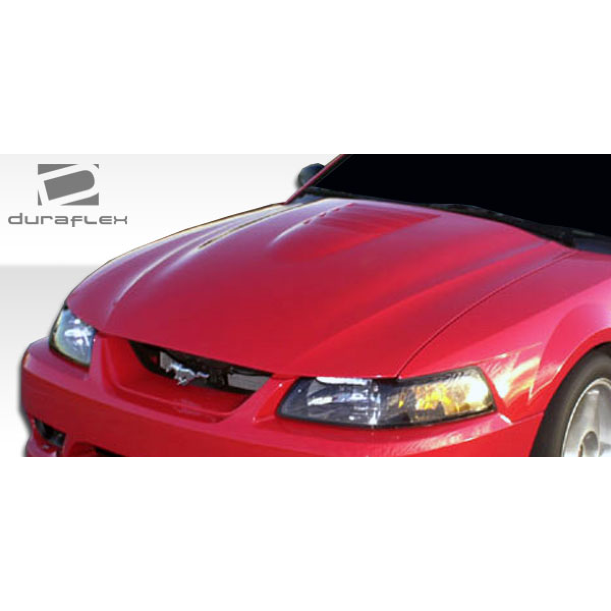 Modify your Ford Mustang 1999 with our Exterior/Hoods - Front view of the hood at a slight angle