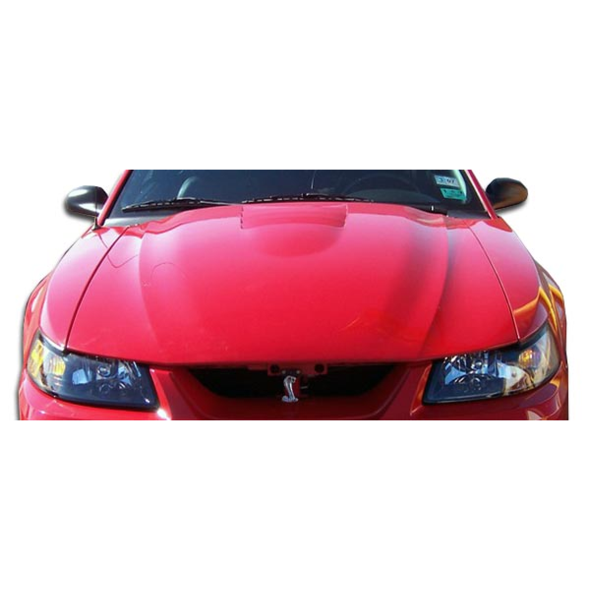 Modify your Ford Mustang 1999 with our Exterior/Hoods - Front view of vehicle part at eye level