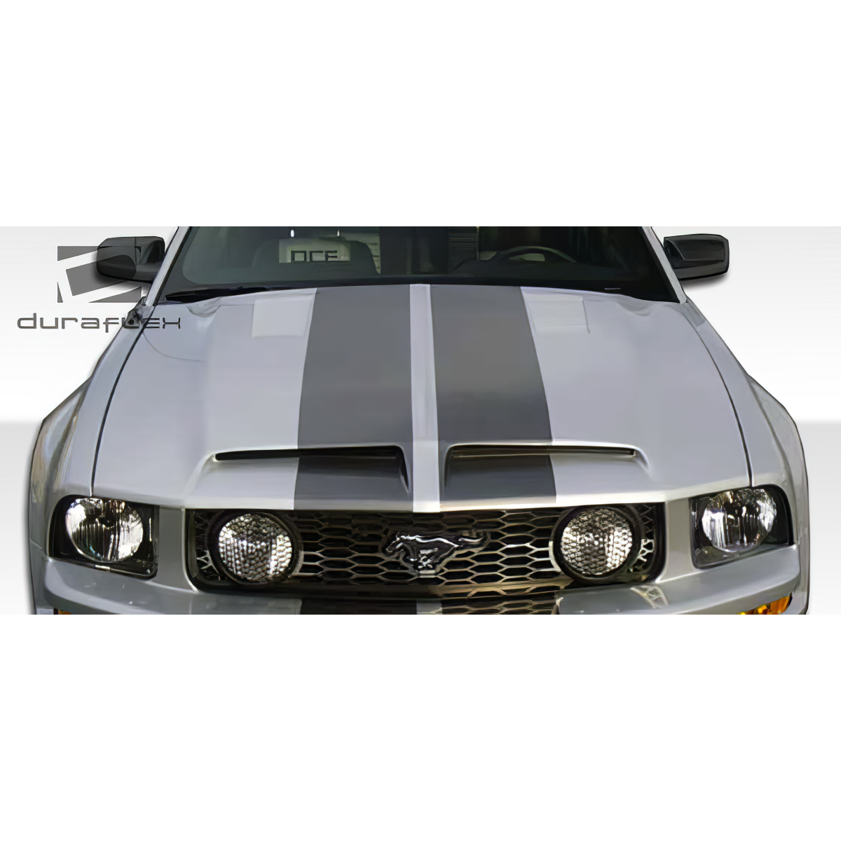 Modify your Ford Mustang 2005 with our Exterior/Hoods - Front view at a slight downward angle