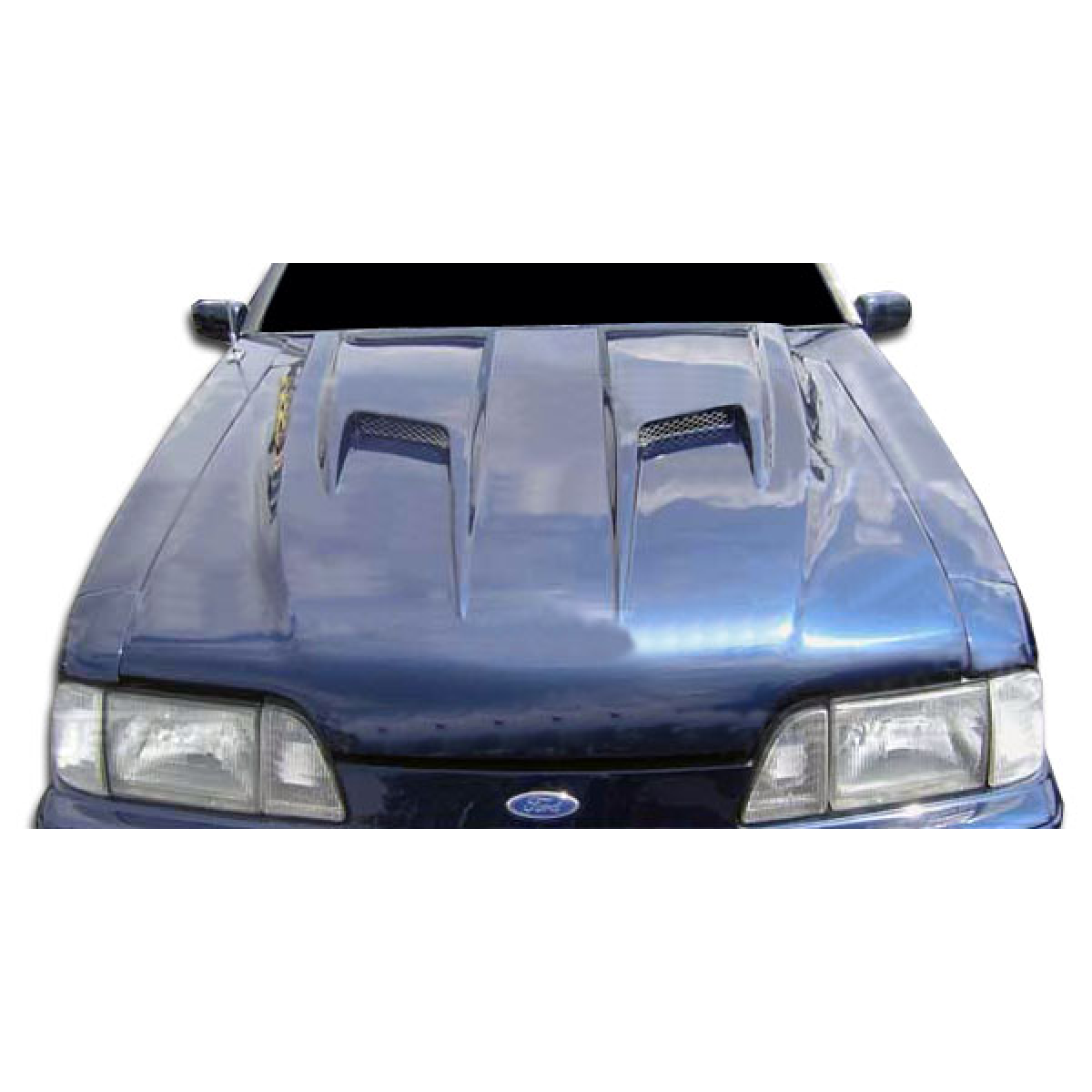 Modify your Ford Mustang 1987 with our Exterior/Hoods - Front view of hood at a slight angle