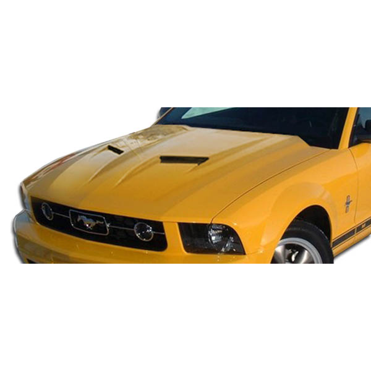 Modify your Ford Mustang 2005 with our Exterior/Hoods - Front angle view of the vehicle hood
