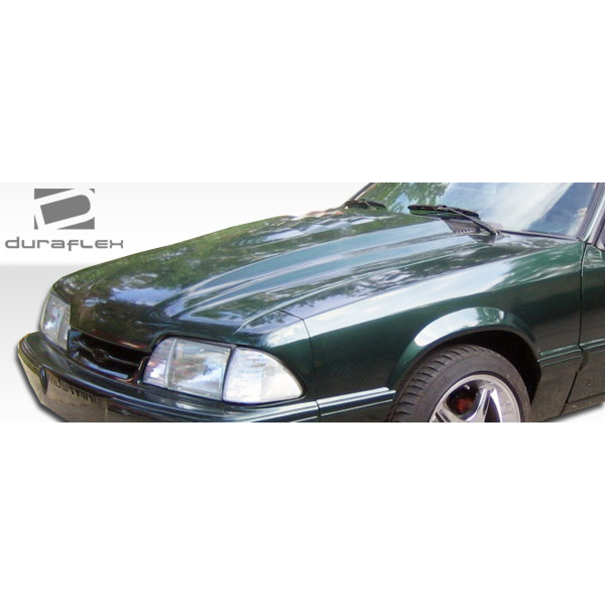 Modify your Ford Mustang 1987 with our Exterior/Hoods - Front angle of hood showcasing design and finish