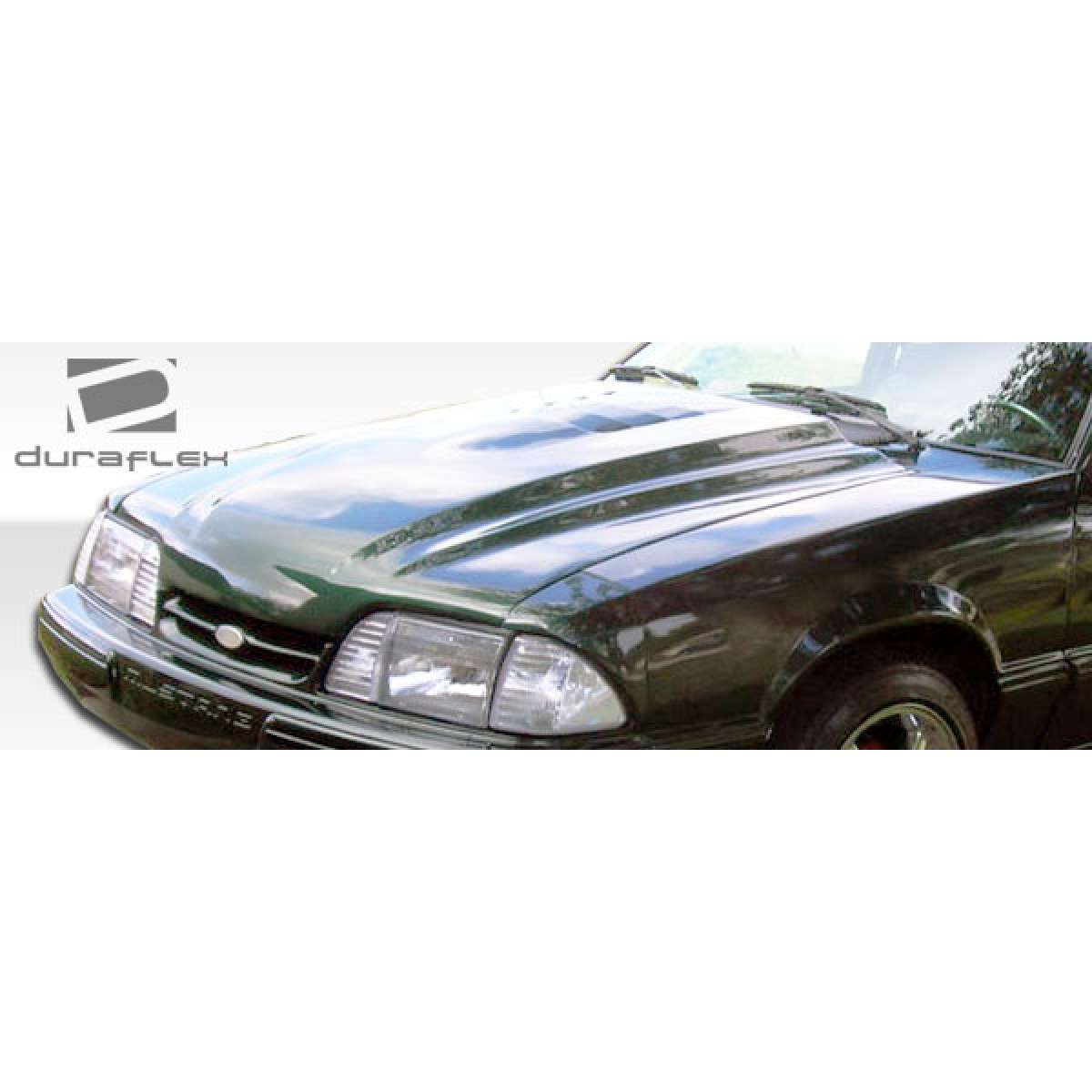 Modify your Ford Mustang 1987 with our Exterior/Hoods - Image angle shows hood from front and slightly above