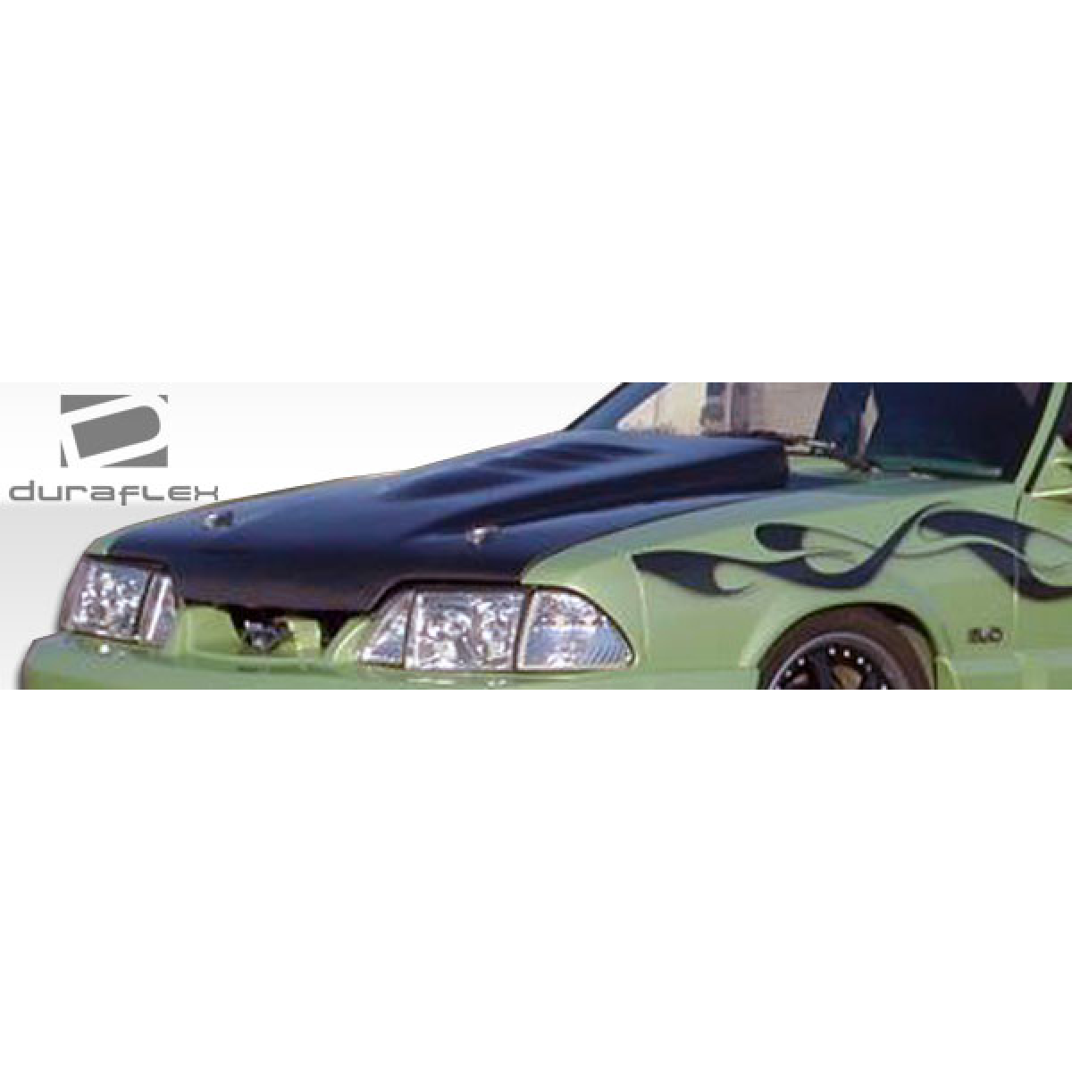 Modify your Ford Mustang 1987 with our Exterior/Hoods - Part viewed from slightly above and to the side