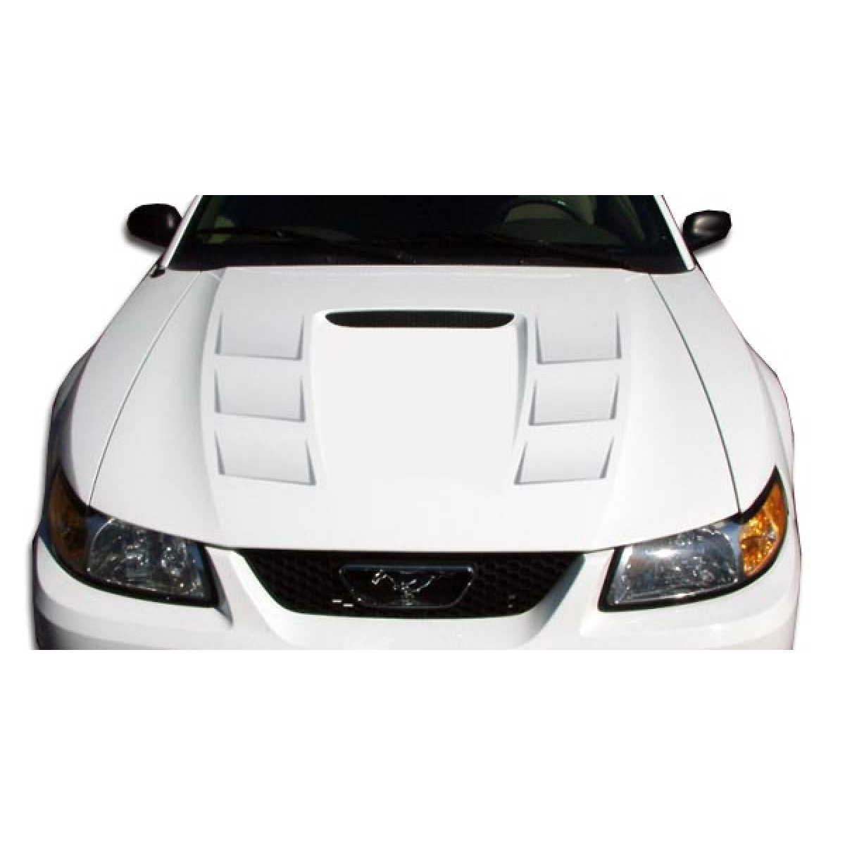 Modify your Ford Mustang 1999 with our Exterior/Hoods - Top down view of hood from front angle