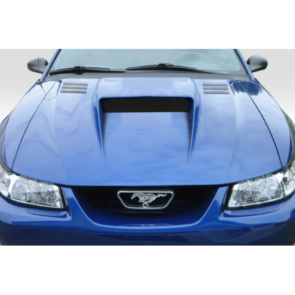 Modify your Ford Mustang 1999 with our Exterior/Hoods - Front view of hood from a Mustang vehicle