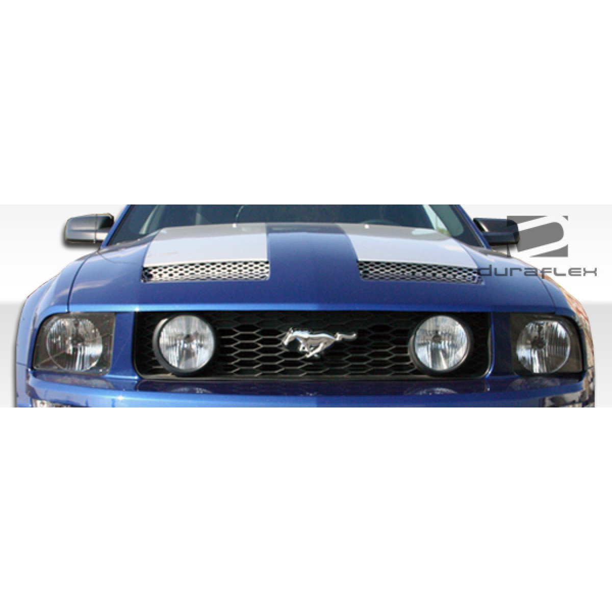 Modify your Ford Mustang 2005 with our Exterior/Hoods - Front view of car hood at eye level angle