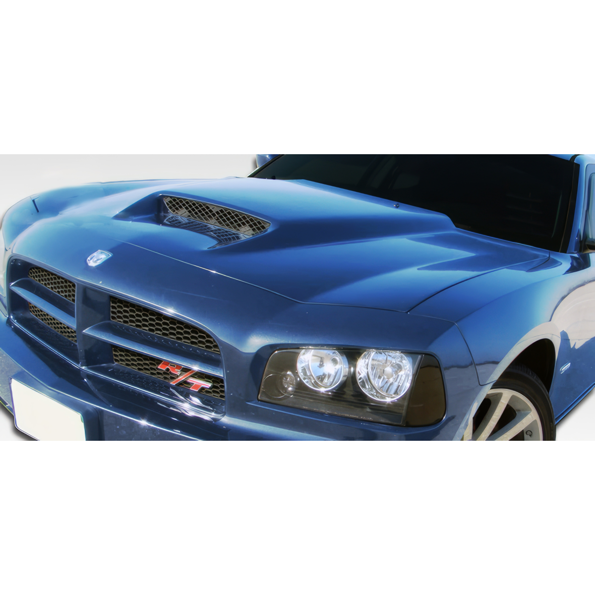 Modify your Dodge Charger 2006 with our Exterior/Hoods - Front angle view of the car hood