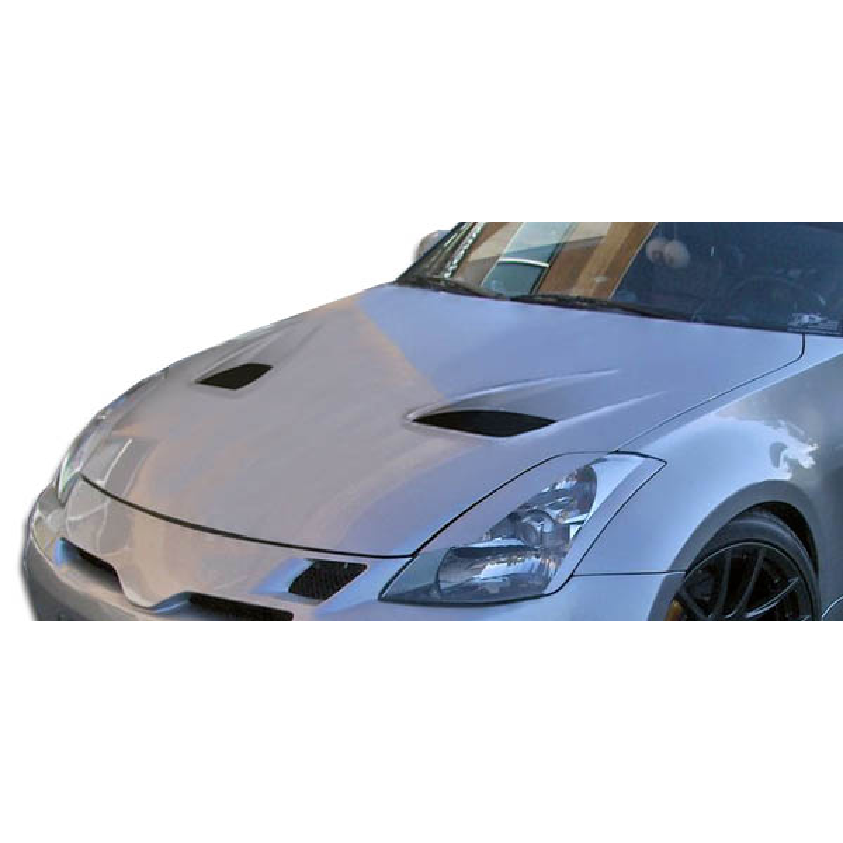 Modify your Nissan 350Z 2003 with our Exterior/Hoods - Front top view of vehicle hood at slight angle