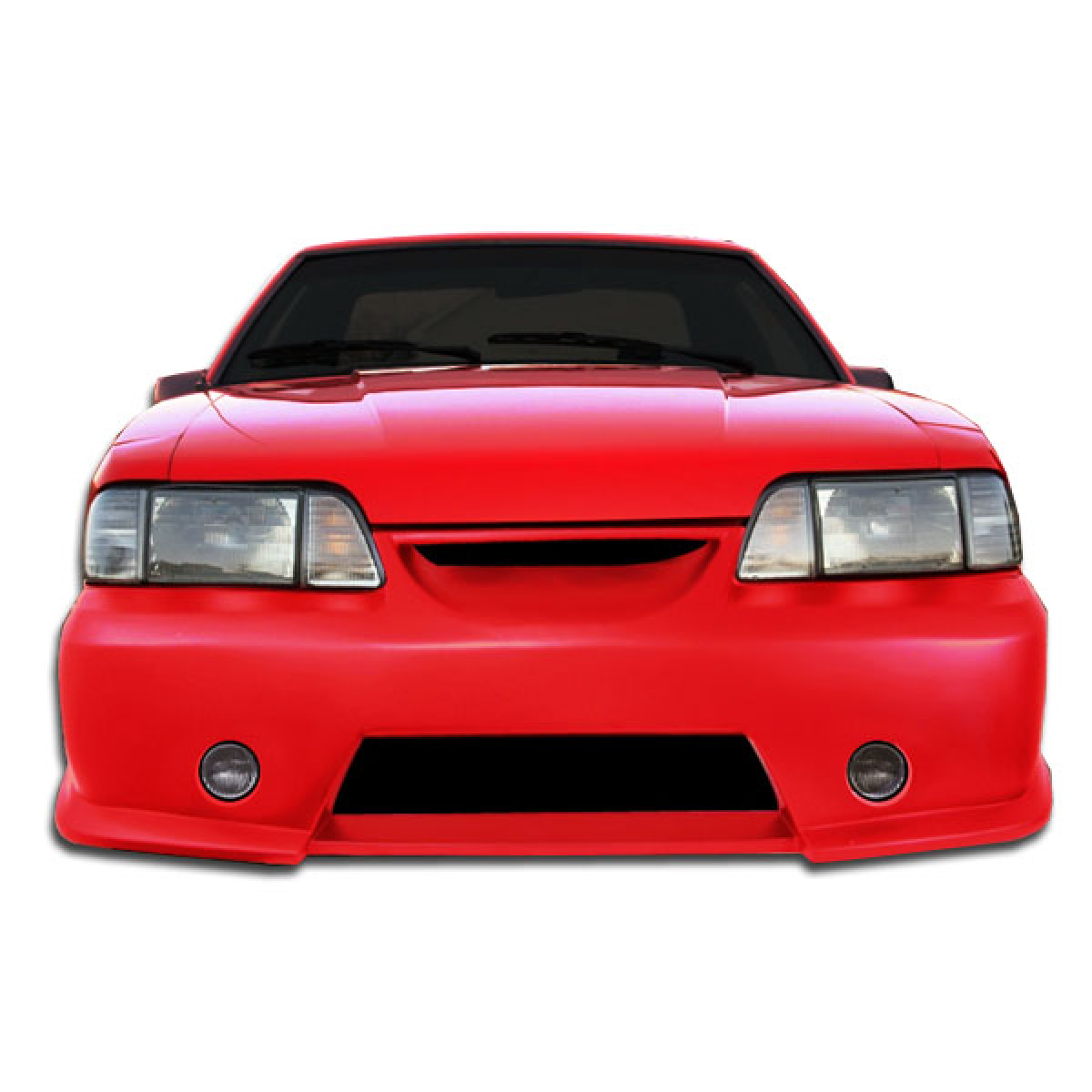 Modify your Ford Mustang 1987 with our Exterior/Front Bumpers - Front view of a red car from a low angle
