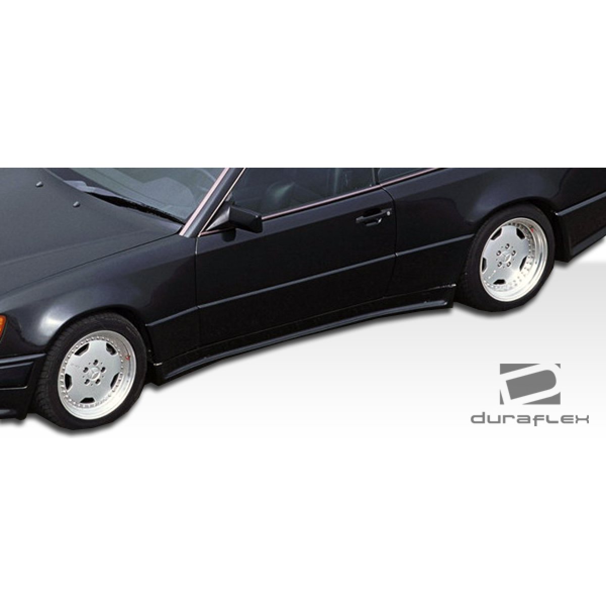 Modify your Mercedes-Benz E-Class 1986 with our Exterior/Complete Body Kits - Angled view highlighting side skirts design