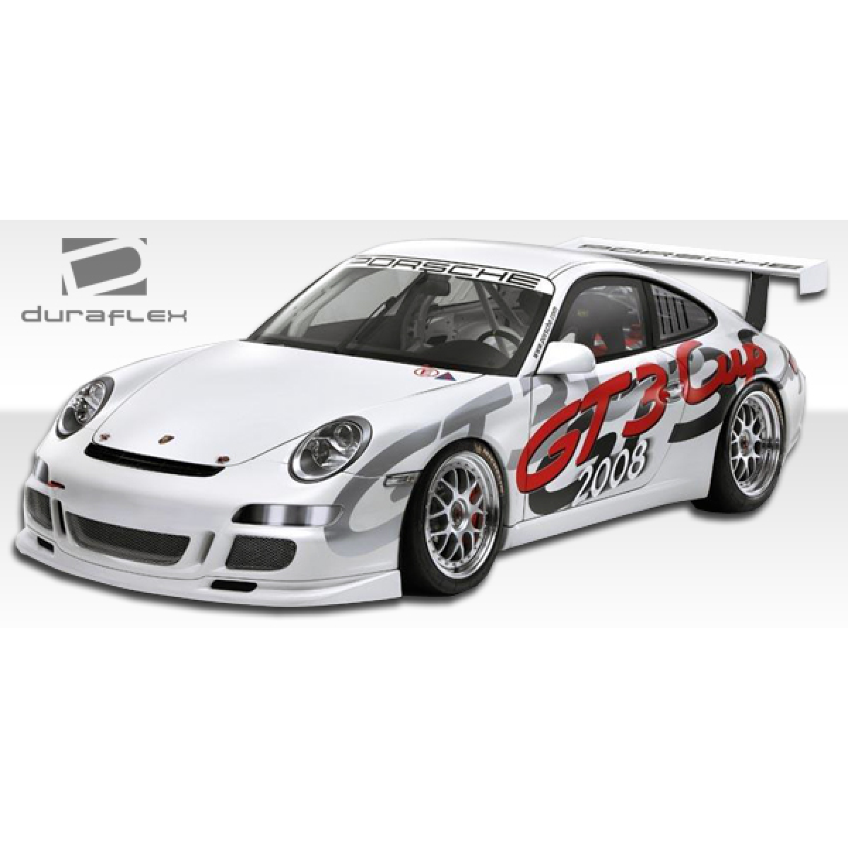 Modify your Porsche 911 2005 with our Exterior/Front Bumpers or Lips - Front angle view of Porsche 911 Cup Car