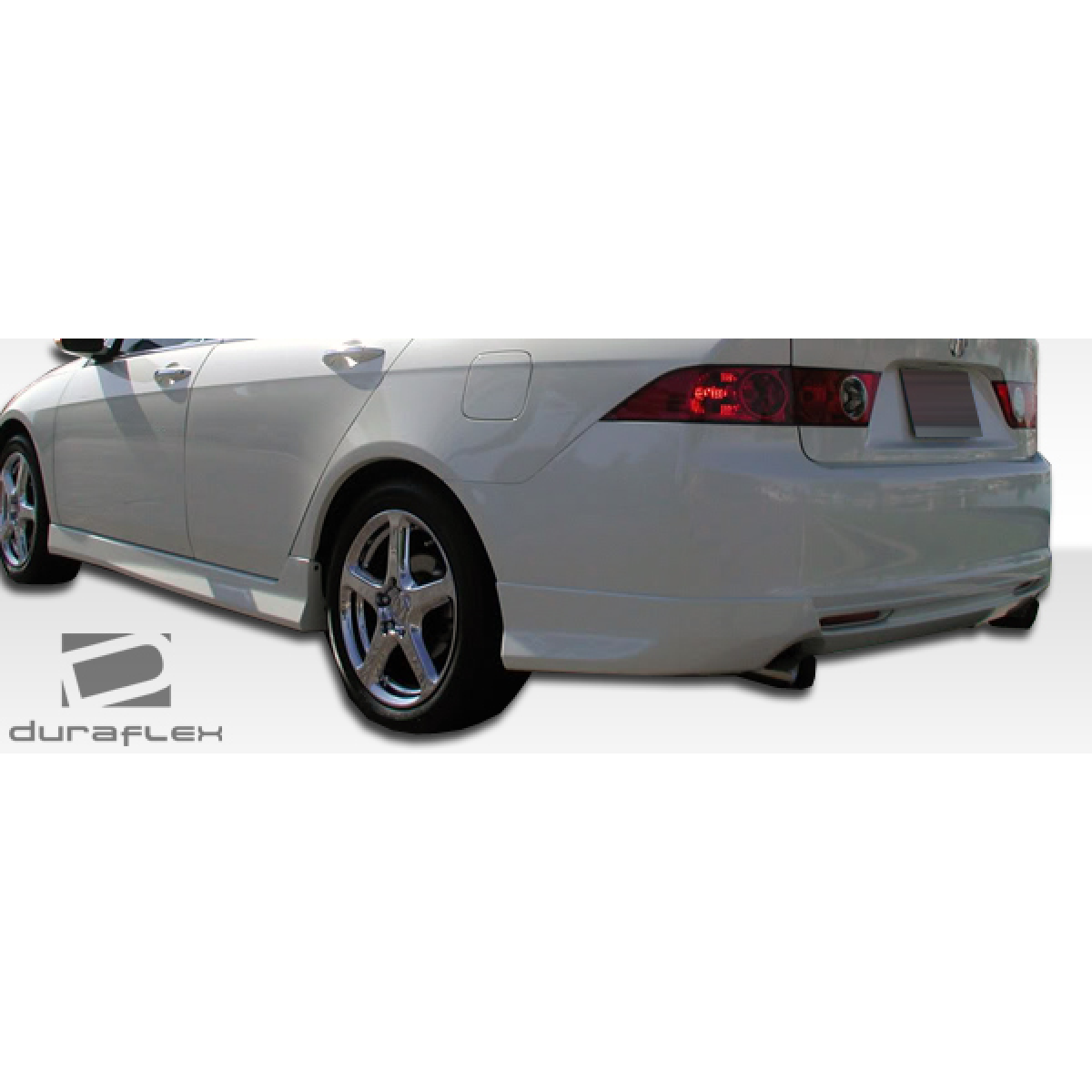 Modify your Acura TSX 2004 with our Exterior/Complete Body Kits - View from diagonal rear angle showing side skirts