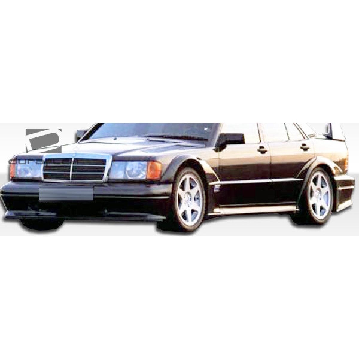 Modify your Mercedes-Benz 190 1984 with our Exterior/Complete Body Kits - Front angle of a modified wide body fender flare