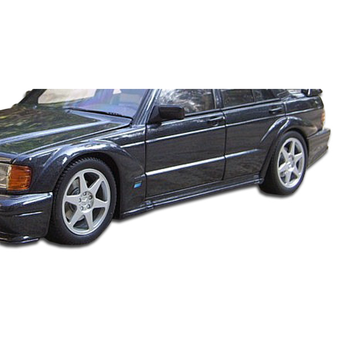 Modify your Mercedes-Benz 190 1984 with our Exterior/Complete Body Kits - Side angle view of vehicle fender flare