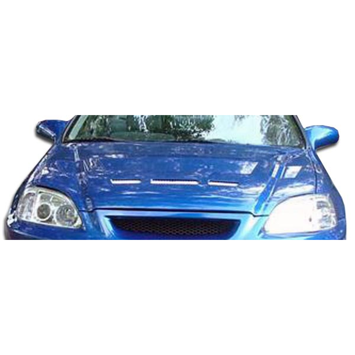 Modify your Honda Civic 1996 with our Exterior/Hoods - Front angle view of the hood of a car