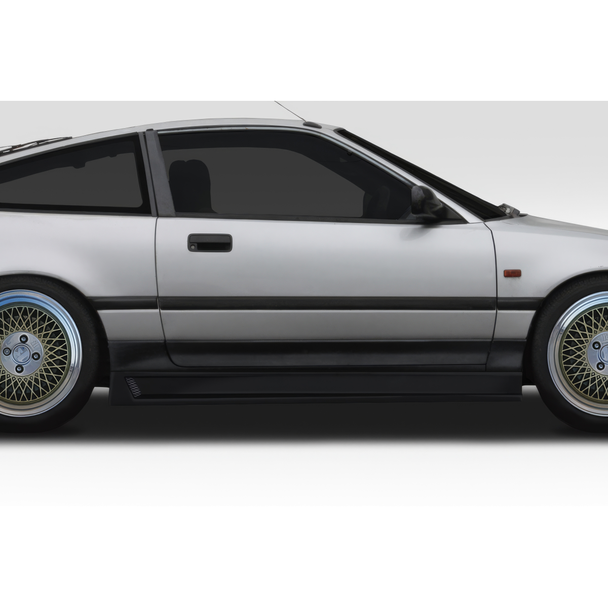 Modify your Honda CRX 1988 with our Exterior/Side Skirts - Side angle view of the vehicle's body