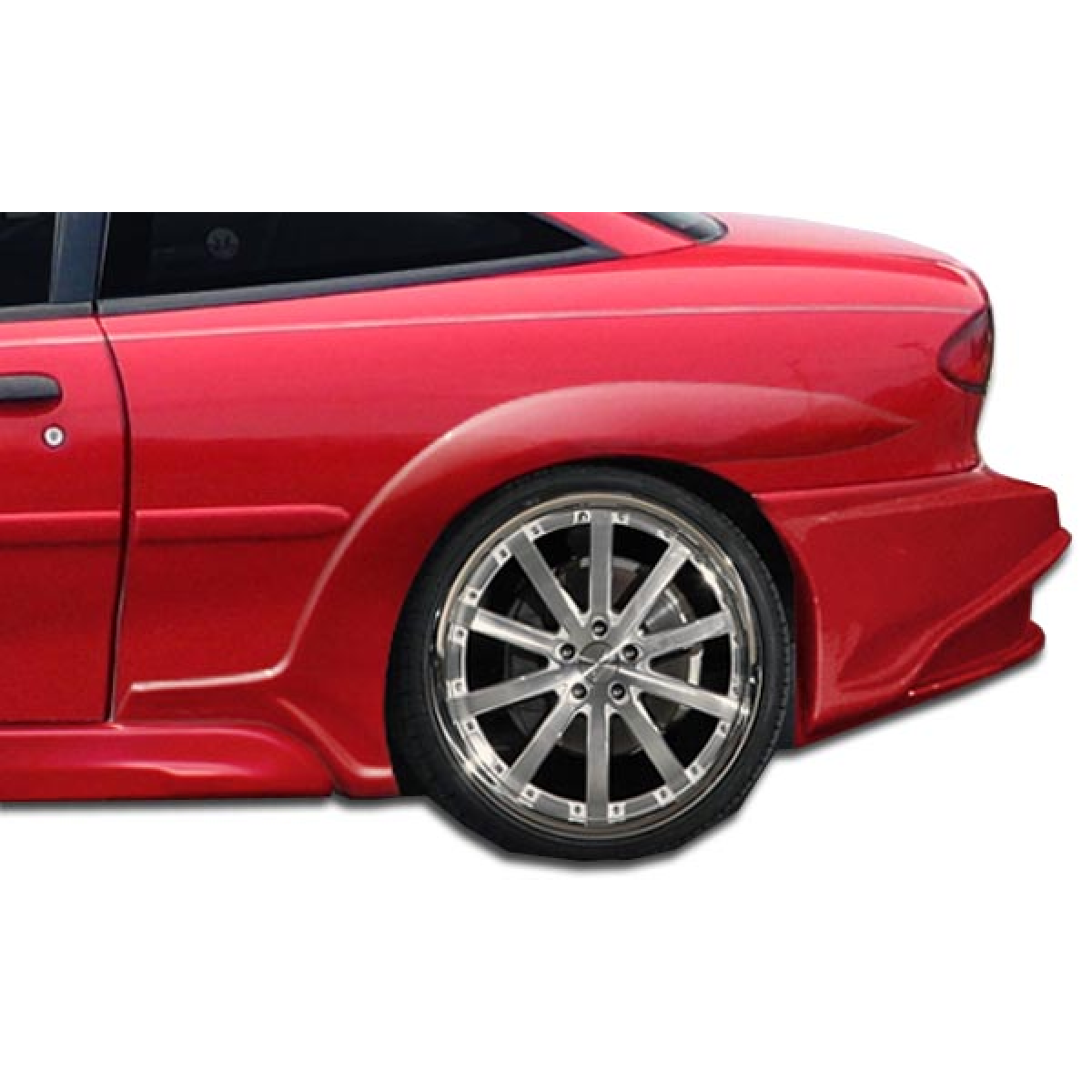 Modify your Chevrolet Cavalier 1995 with our Exterior/Fenders - Rear view angle of a red Chevrolet Cavalier