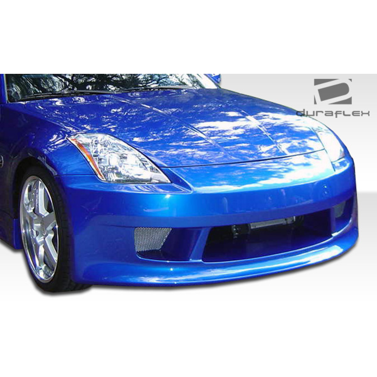 Modify your Nissan 350Z 2003 with our Exterior/Front Bumpers or Lips - Front view of a blue Nissan 350Z bumper