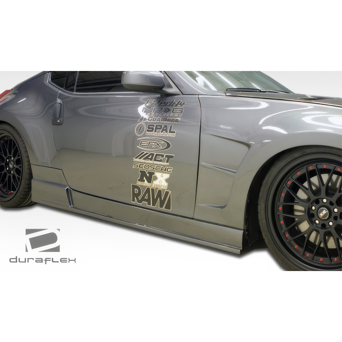 Modify your Nissan 370Z 2009 with our Exterior/Side Skirts - Image shows side profile of vehicle at an angle