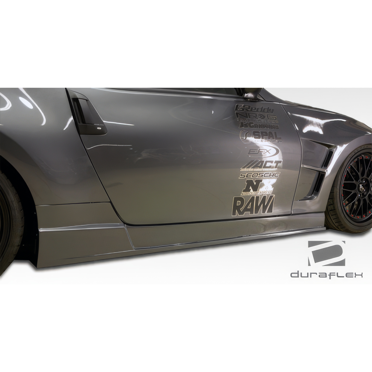 Modify your Nissan 370Z 2009 with our Exterior/Side Skirts - Side angle view showcasing body kit part