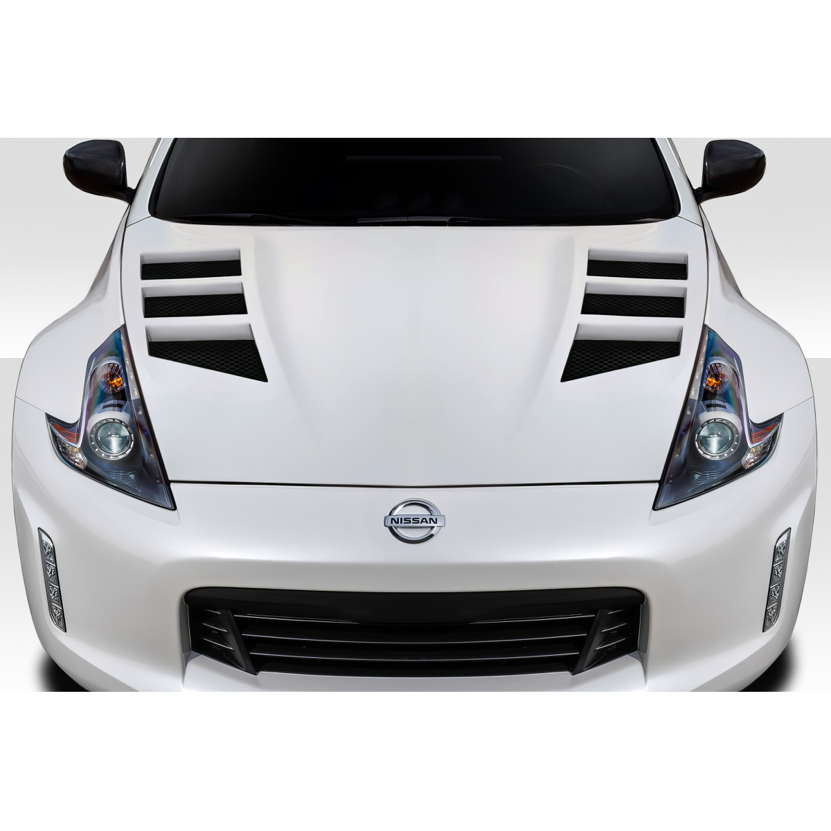 Modify your Nissan 370Z 2009 with our Exterior/Hoods - Front view of Nissan 370Z showing hood details