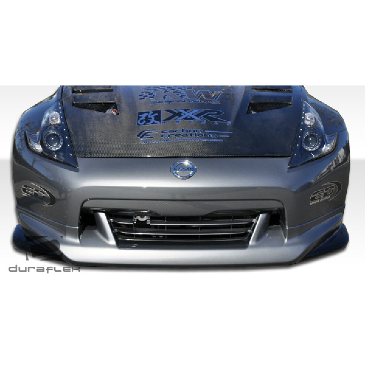 Modify your Nissan 370Z 2009 with our Exterior/Front Bumpers or Lips - Front view of the vehicle at a straight angle