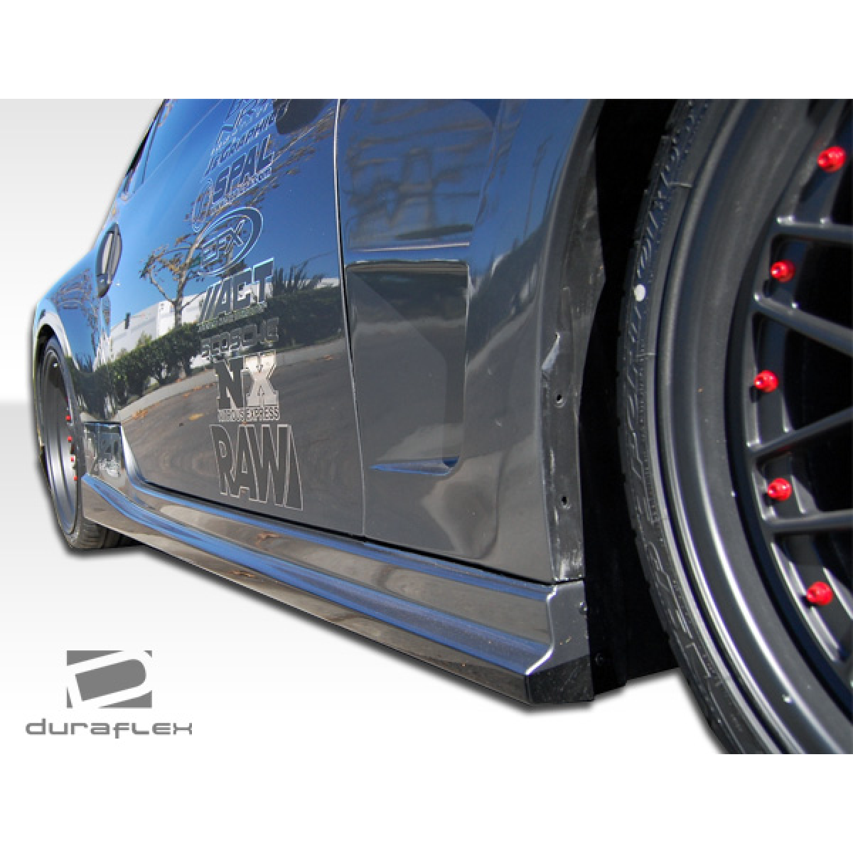 Modify your Nissan 370Z 2009 with our Exterior/Side Skirts - Angled view showcasing side skirts on vehicle