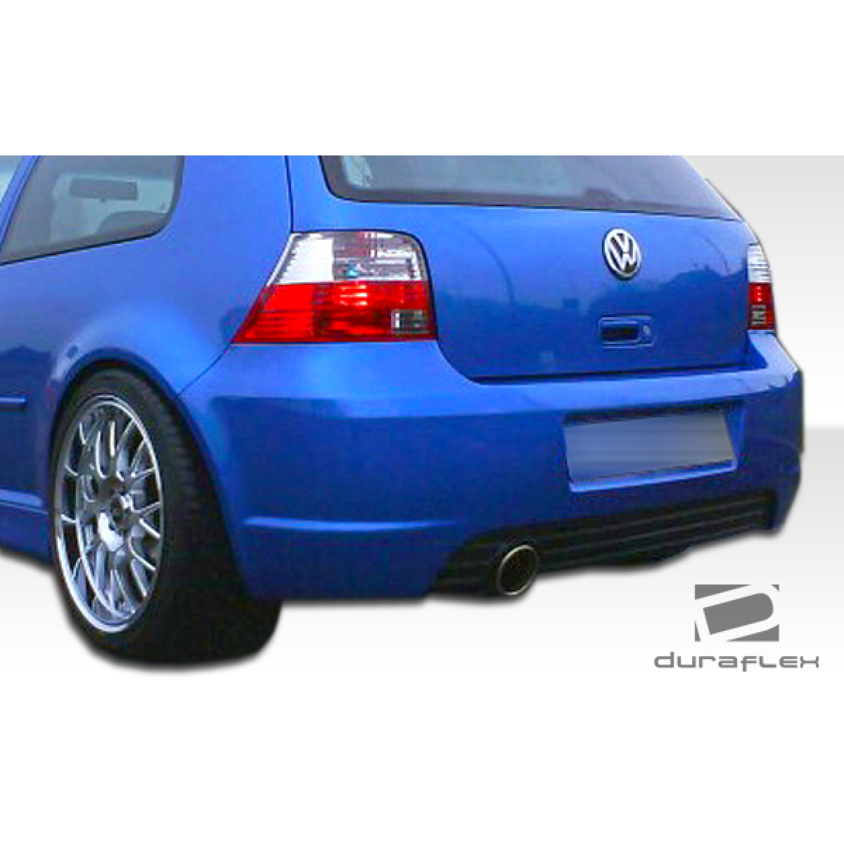 Modify your Volkswagen Golf 1999 with our Exterior/Rear Bumpers or Lips - Rear view angle of a blue Golf GTI car part