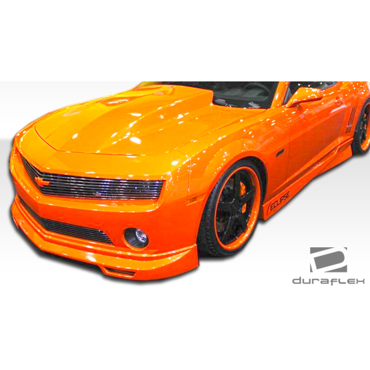 Modify your Chevrolet Camaro 2010 with our Exterior/Front Bumpers or Lips - Front angle view showcasing vibrant orange design