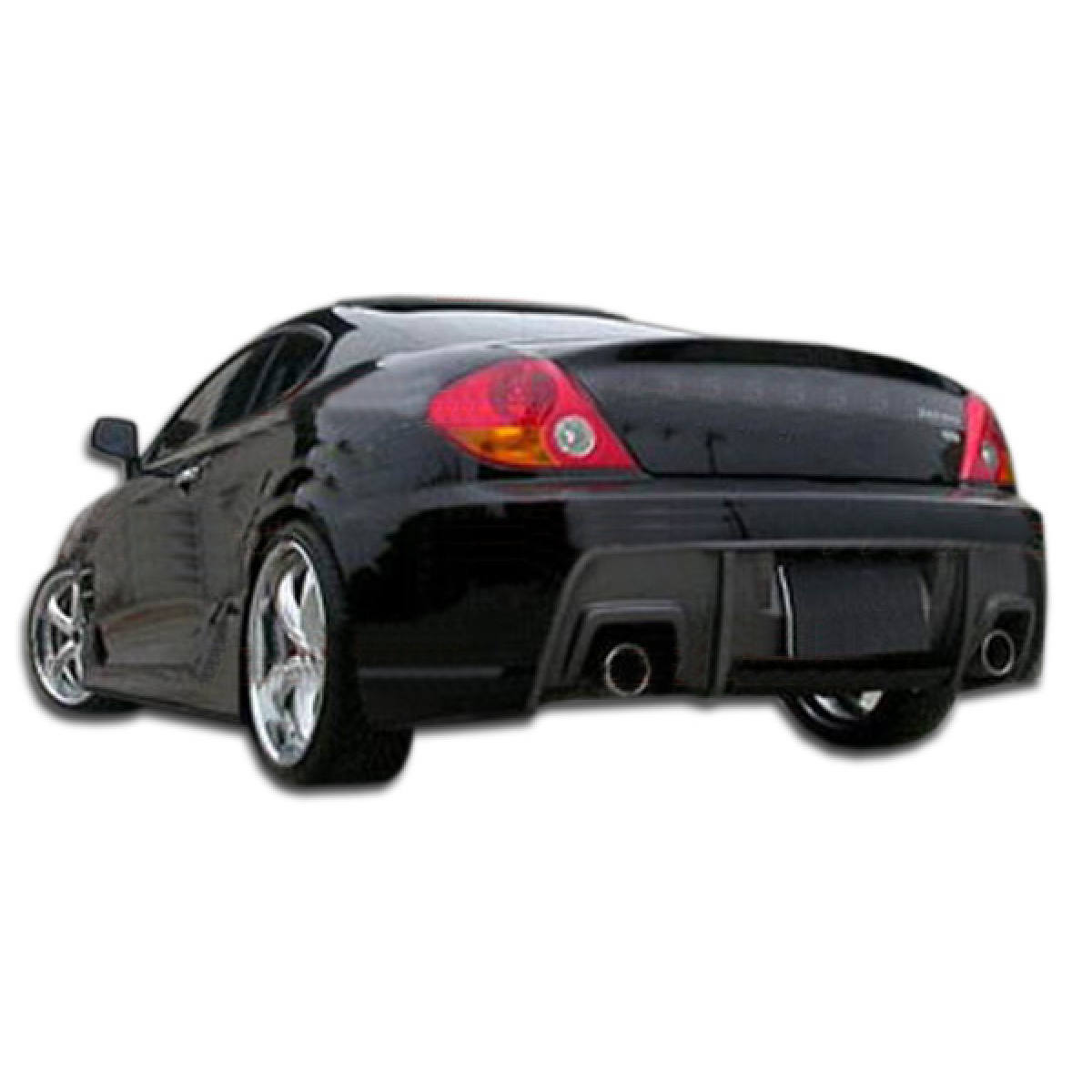 Modify your Hyundai Tiburon 2003 with our Exterior/Rear Bumpers or Lips - Rear angle view of a modified black Tiburon