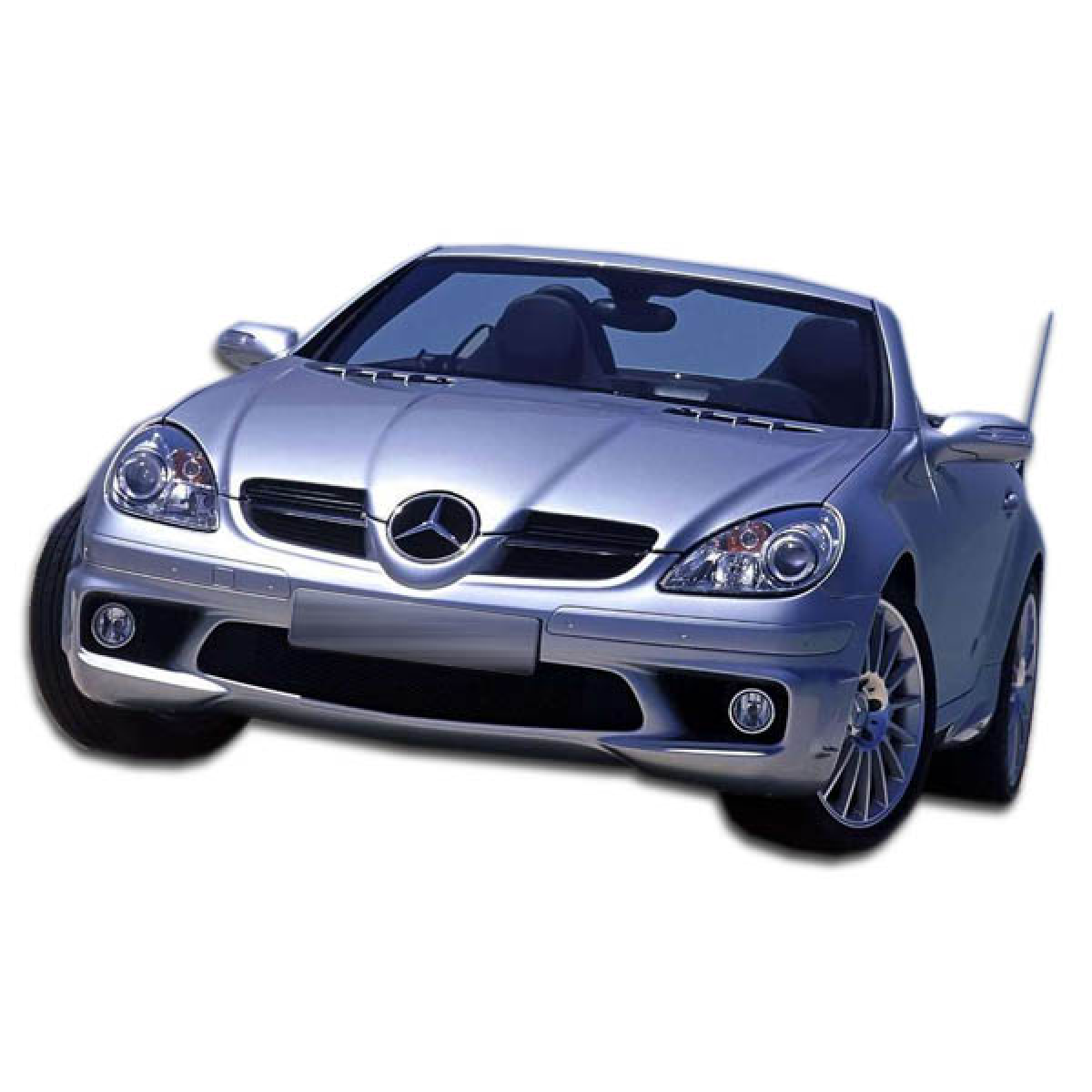 Modify your Mercedes-Benz SLK-Class 2005 with our Exterior/Front Bumpers or Lips - Front angle view of a silver Mercedes SLK