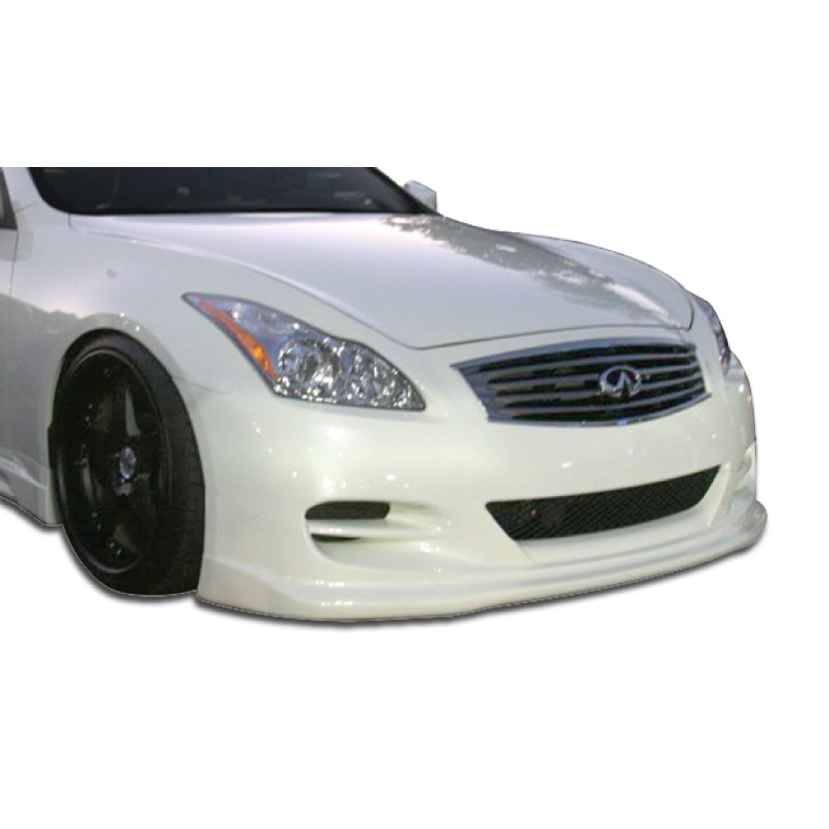 Modify your Infiniti G37 2008 with our Exterior/Front Bumpers or Lips - Front angle view of a white Infiniti G37