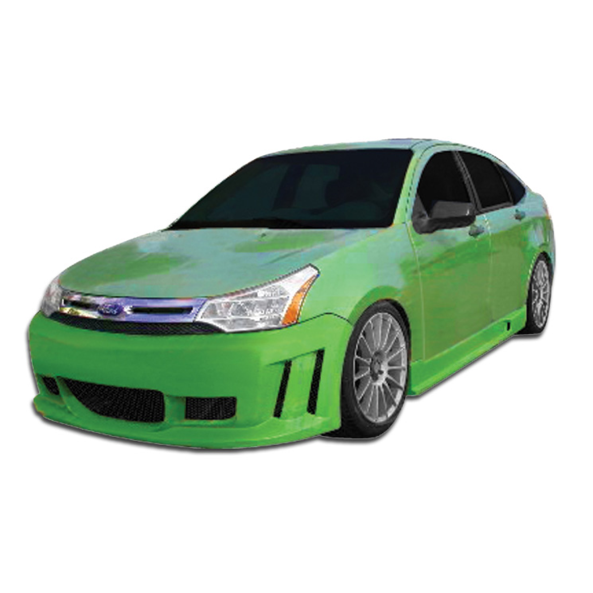 Modify your Ford Focus 2008 with our Exterior/Complete Body Kits - Front angle view of a modified green Ford Focus