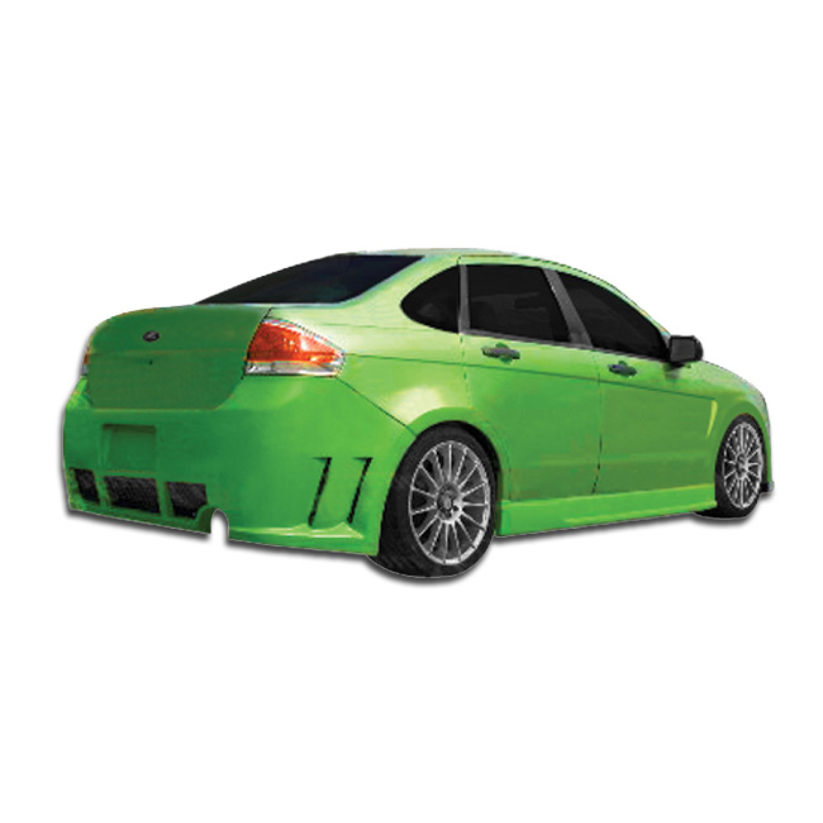 Modify your Ford Focus 2008 with our Exterior/Rear Bumpers or Lips - Rear angle view of a modified green vehicle