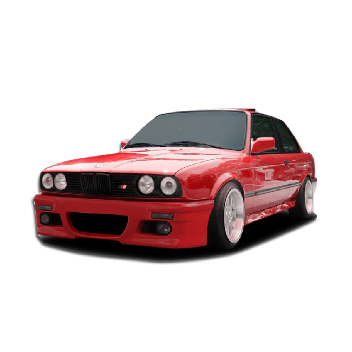 Modify your BMW 3-Series 1984 with our Exterior/Complete Body Kits - Front angle view of a red BMW 3-Series E30