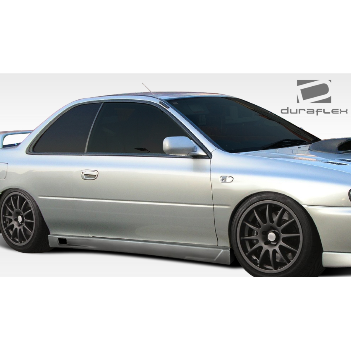 Modify your Subaru Impreza 1993 with our Exterior/Side Skirts - Side angle view of a modified Subaru Impreza