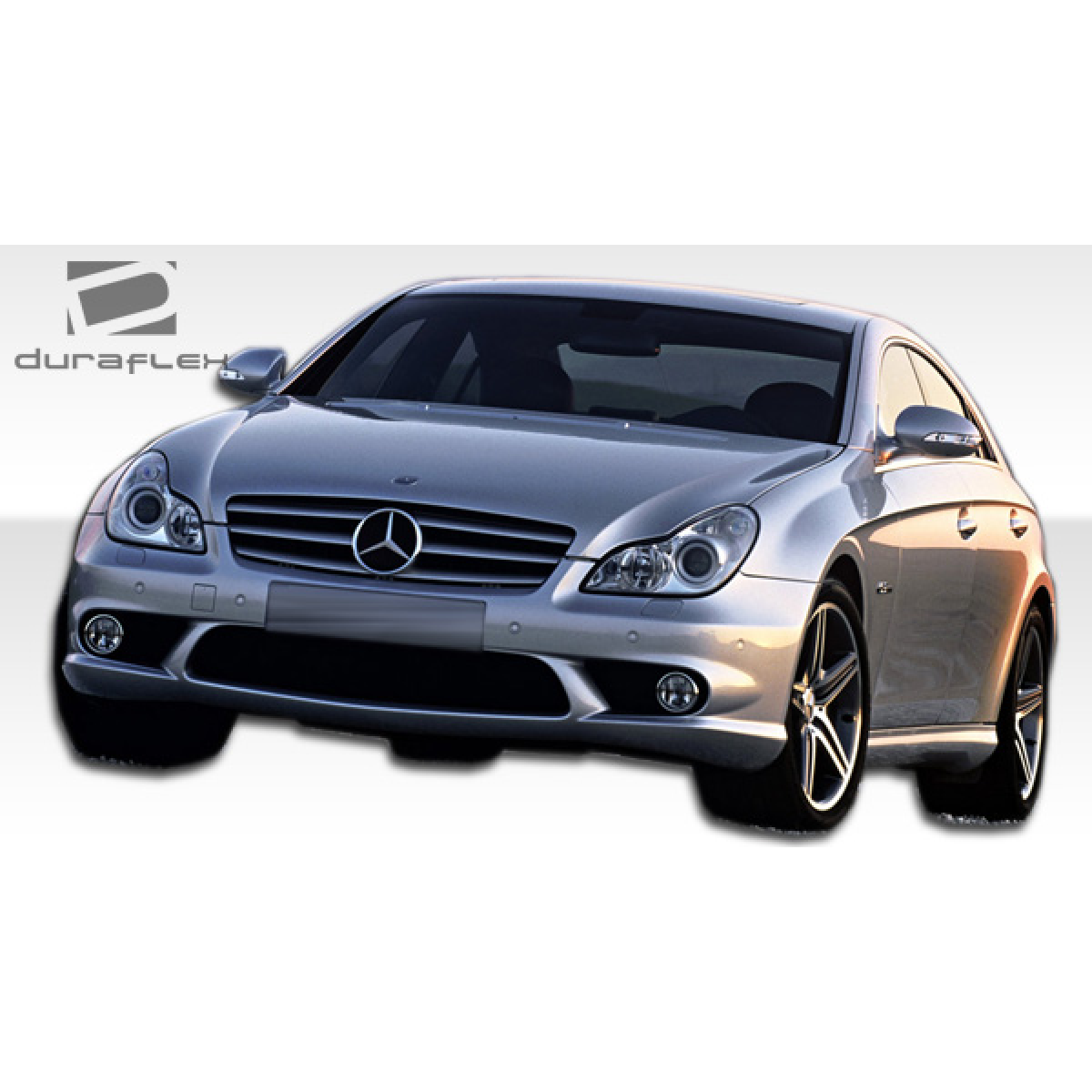 Modify your Mercedes-Benz CLS-Class 2006 with our Exterior/Side Skirts - Front angle view of a silver Mercedes CLS-Class