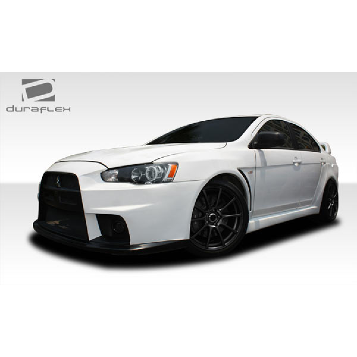 Modify your Mitsubishi Lancer 2008 with our Exterior/Complete Body Kits - Front angle showcasing side skirts design