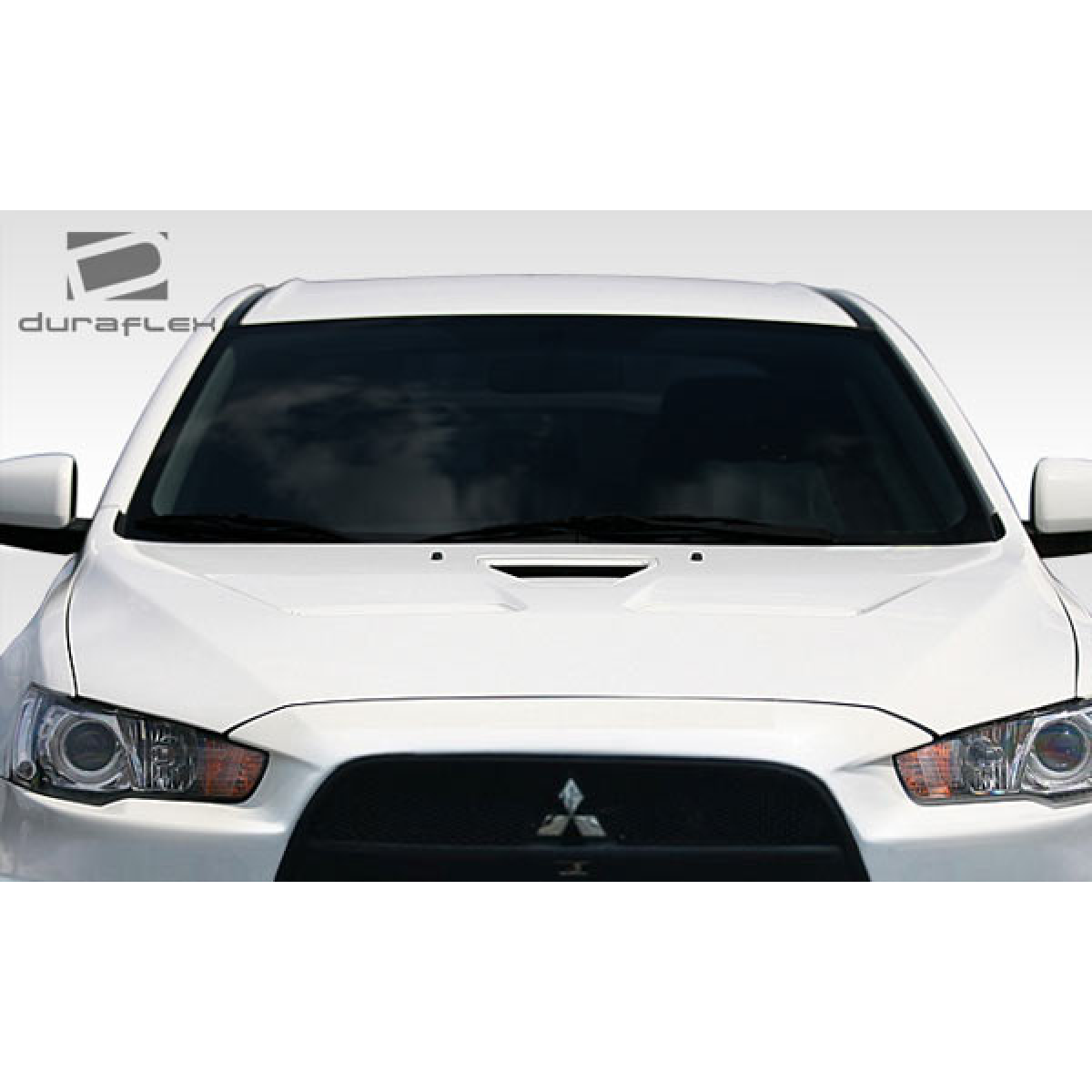 Modify your Mitsubishi Lancer 2008 with our Exterior/Complete Body Kits - Front view of the car hood at a straight angle