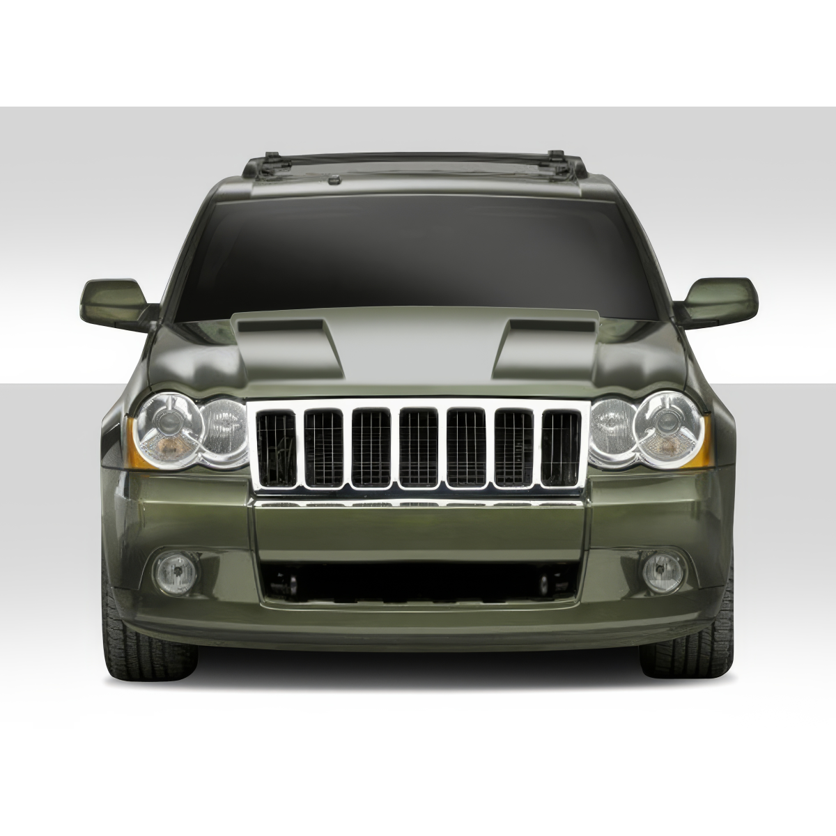 Modify your Jeep Cherokee 2005 with our Exterior/Hoods - Front view of vehicle hood at a straight angle