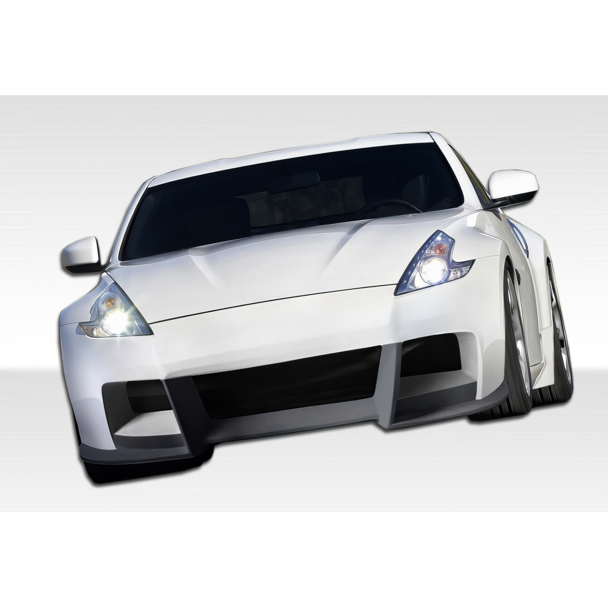 Modify your Nissan 370Z 2009 with our Exterior/Front Bumpers or Lips - Front angle view of Nissan 370Z white vehicle