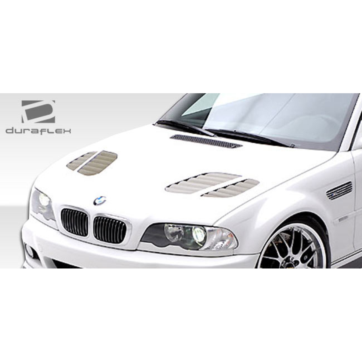 Modify your BMW M3 2001 with our Exterior/Hoods - Front angle view of the hood showcasing vents