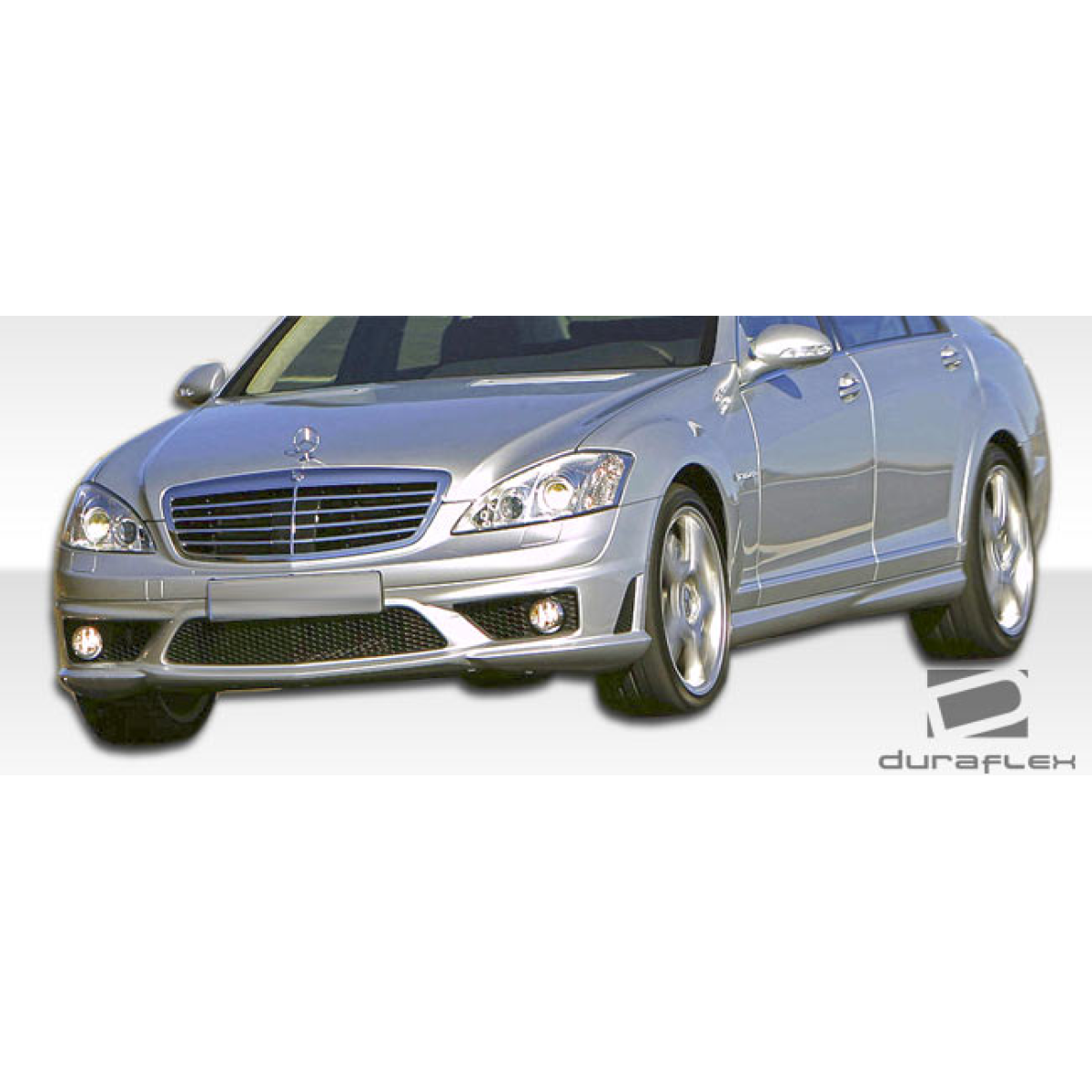 Modify your Mercedes-Benz S-Class 2007 with our Exterior/Complete Body Kits - Front angle view of vehicle part side skirts