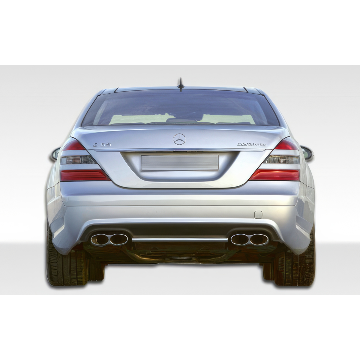 Modify your Mercedes-Benz S-Class 2007 with our Exterior/Rear Bumpers or Lips - Viewed from the rear at a straight angle