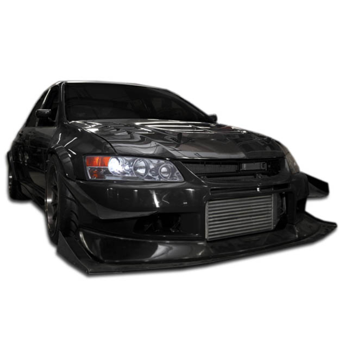 Modify your Mitsubishi Evolution 2003 with our Exterior/Front Bumpers or Lips - Front view at a slight angle toward passenger side