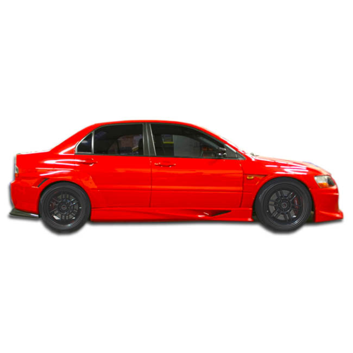 Modify your Mitsubishi Evolution 2003 with our Exterior/Side Skirts - Side view of the vehicle at a profile angle